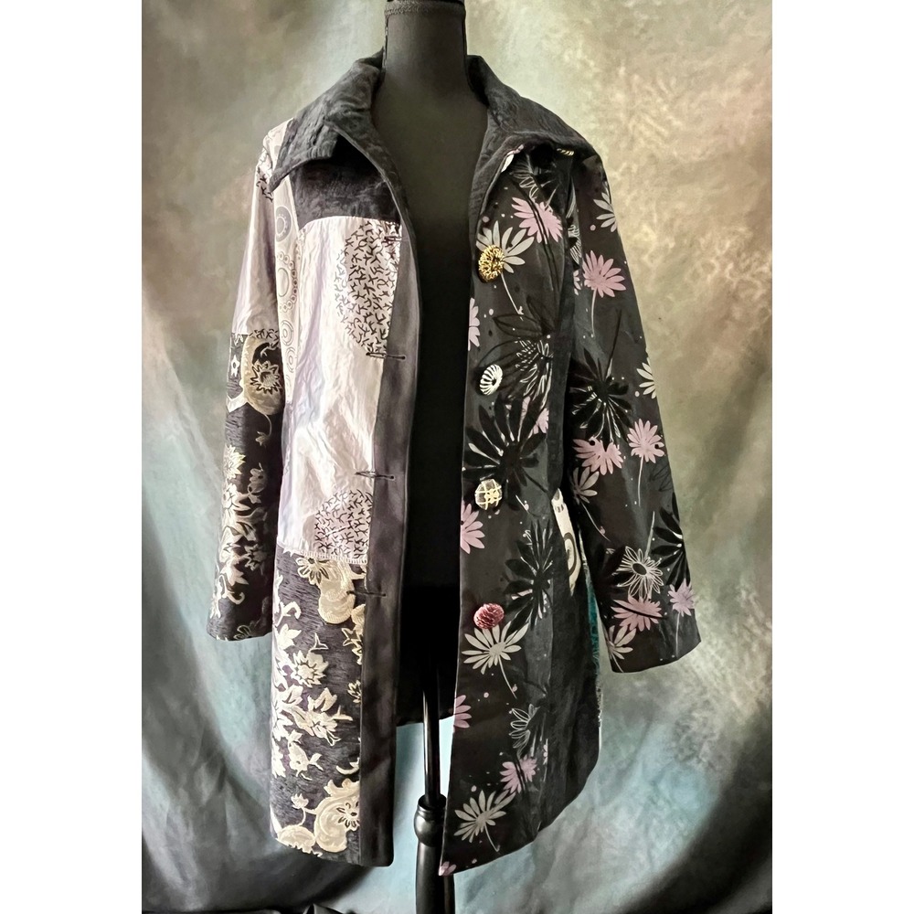 Dor Dor Couture Patchwork Floral Unique Print Coat‎ Long Sleeve Jacket Womens XL